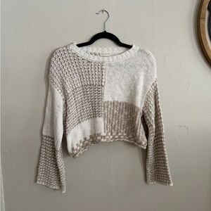 By Together Cream and Tan Patchwork Sweater